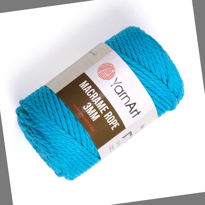 Sfoara macrame Yarnart, 3 mm, 60% bumbac, 40% viscoza si poliester, 63 m, set 4 bucati
