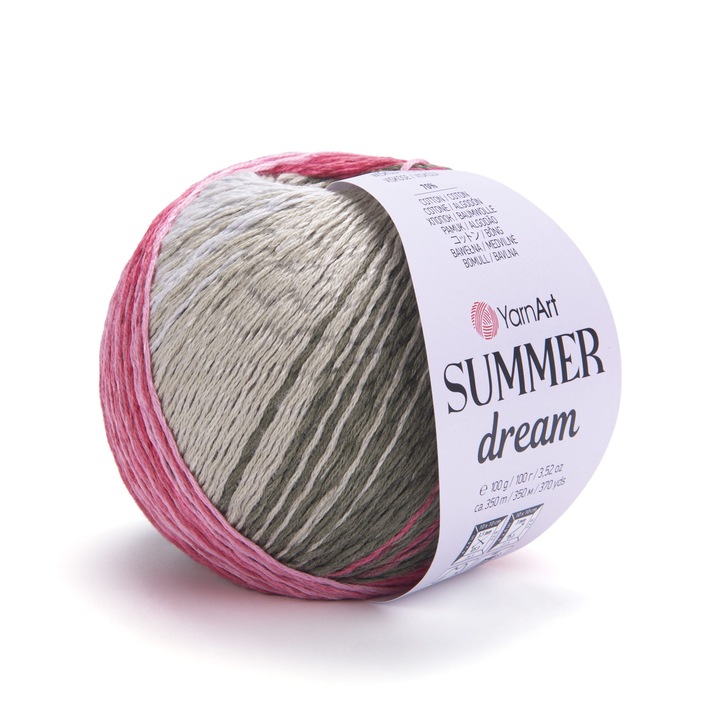 YarnArt Summer Dream textilszál, 70% pamut, 30% viszkóz, 100g, 350m, szürke/rózsaszín