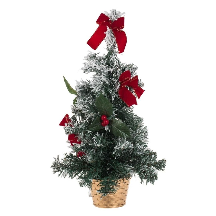 Brad de Craciun Artificial in Ghiveci Shopiens® cu Fundite Rosii si 20 de Becuri LED, 50 cm