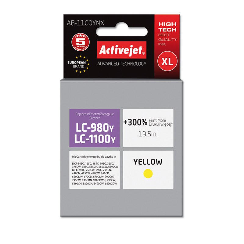 Cartus compatibil LC1100 LC980 yellow pentru Brother, 19.5 ml, Premium Activejet, Garantie 5 ani