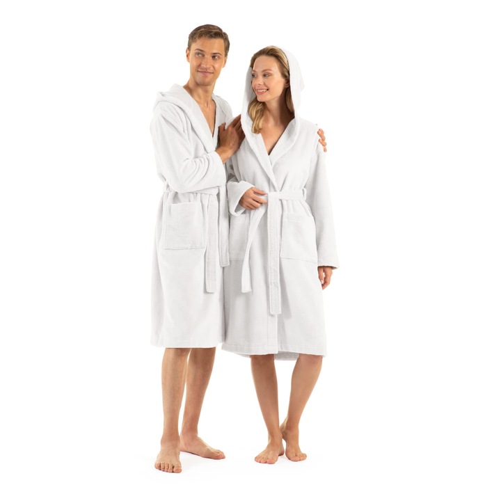 Uniszex fürdőköpeny, török pamut, fehér, S/M