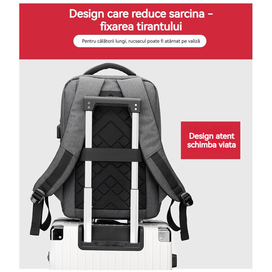 Geanta pentru computer de 15,6 inchi, Fudisenn®, rucsac de bagaje multifunctional, capacitate mare, stocare in mai multe straturi, rezistenta la apa, cu port de incarcare USB, mufa pentru casti, benzi reflectorizante, se poate fixa pe valiza, negru