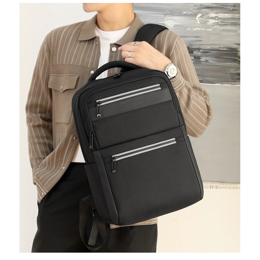Geanta pentru computer de 15,6 inchi, Fudisenn®, rucsac de bagaje multifunctional, capacitate mare, stocare in mai multe straturi, rezistenta la apa, cu port de incarcare USB, mufa pentru casti, benzi reflectorizante, se poate fixa pe valiza, negru