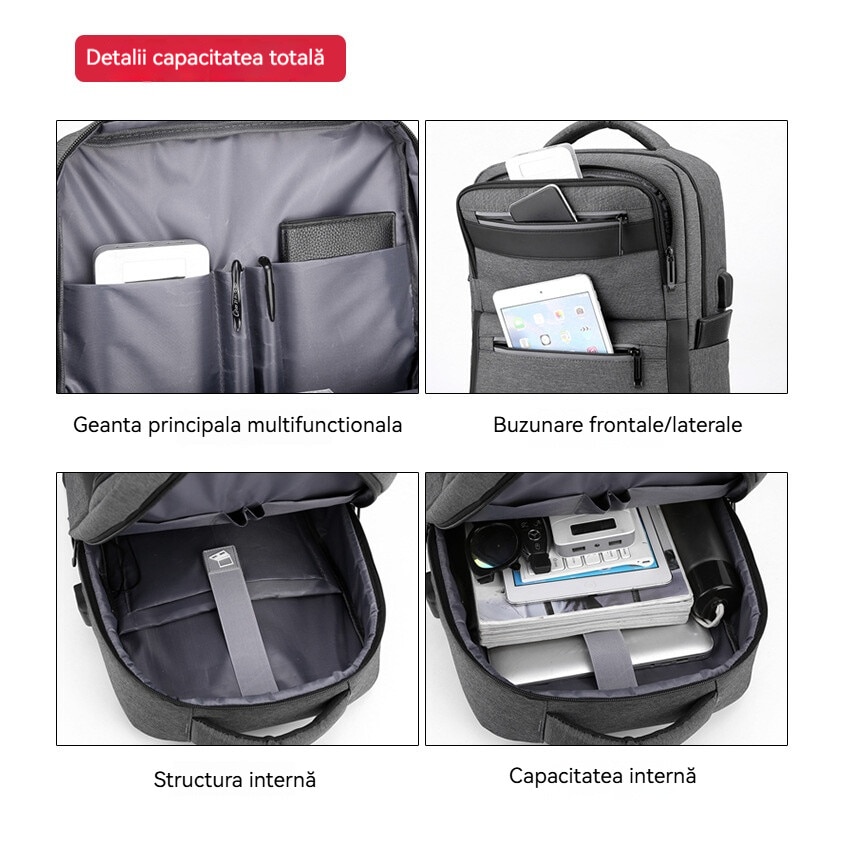 Geanta pentru computer de 15,6 inchi, Fudisenn®, rucsac de bagaje multifunctional, capacitate mare, stocare in mai multe straturi, rezistenta la apa, cu port de incarcare USB, mufa pentru casti, benzi reflectorizante, se poate fixa pe valiza, negru