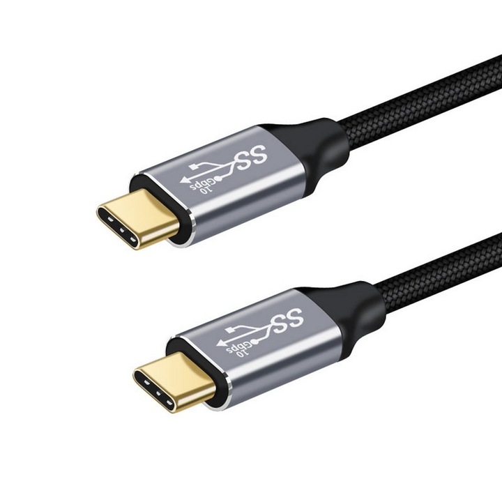 WPOWER USB Type-C кабел, USB 3.1 Gen2, 100W, 10Gbps, 1,5 м, плат, черен