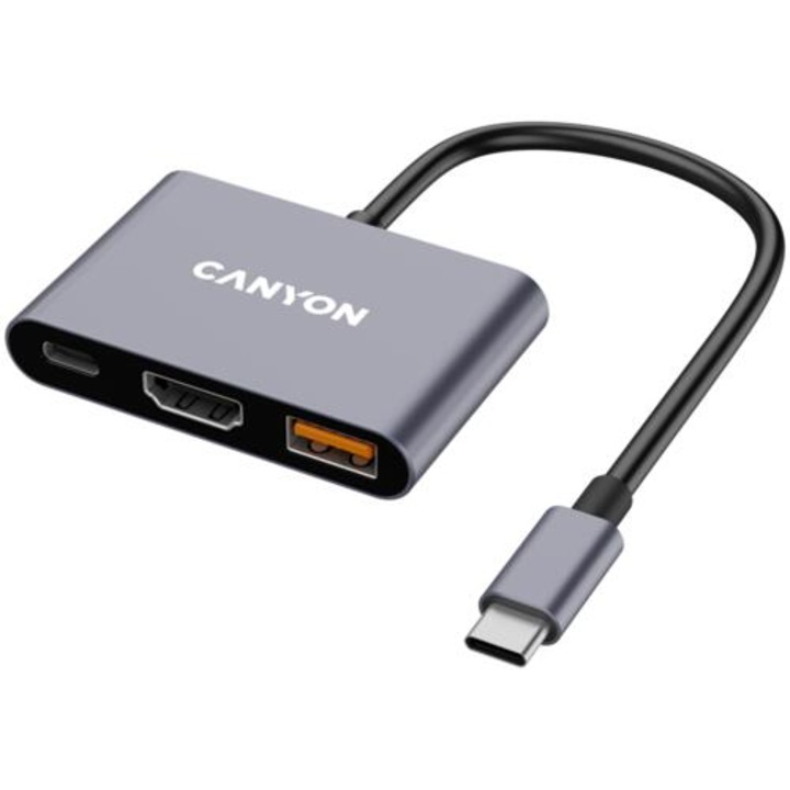 USB хъб, CANYON DS-4, 3 в 1, USB-C, Grey
