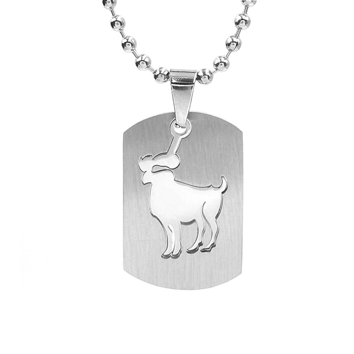 Lant inox tip US ARMY cu pandantiv placuta Dog Tag zodia Berbec, PS Personal Style, grosime lant 3 mm, lungime 70 cm