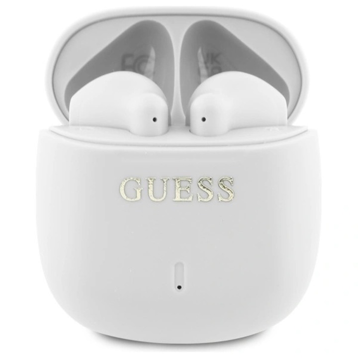 Безжични слушалки Guess TWS със станция за зареждане, Bluetooth 5.3, водоустойчивост IPX5, бял