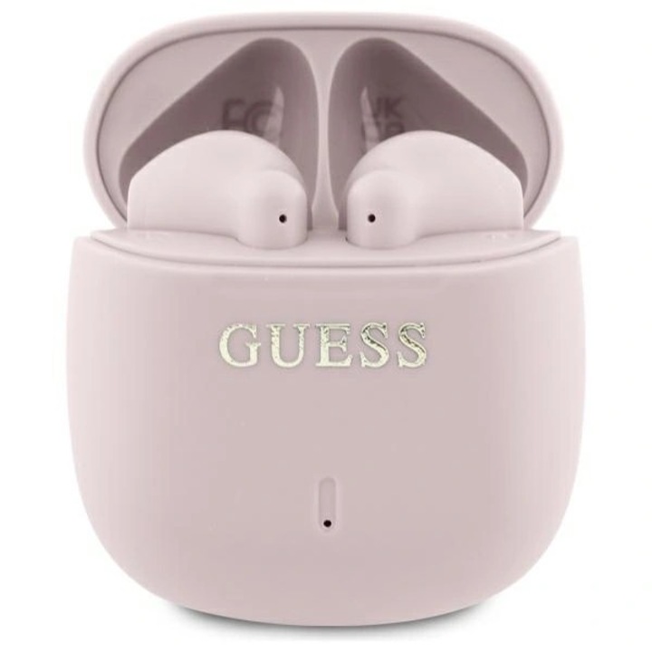 Безжични слушалки Guess TWS, розови, Bluetooth 5.3, водоустойчиви IPX5, комплект със станция за зареждане