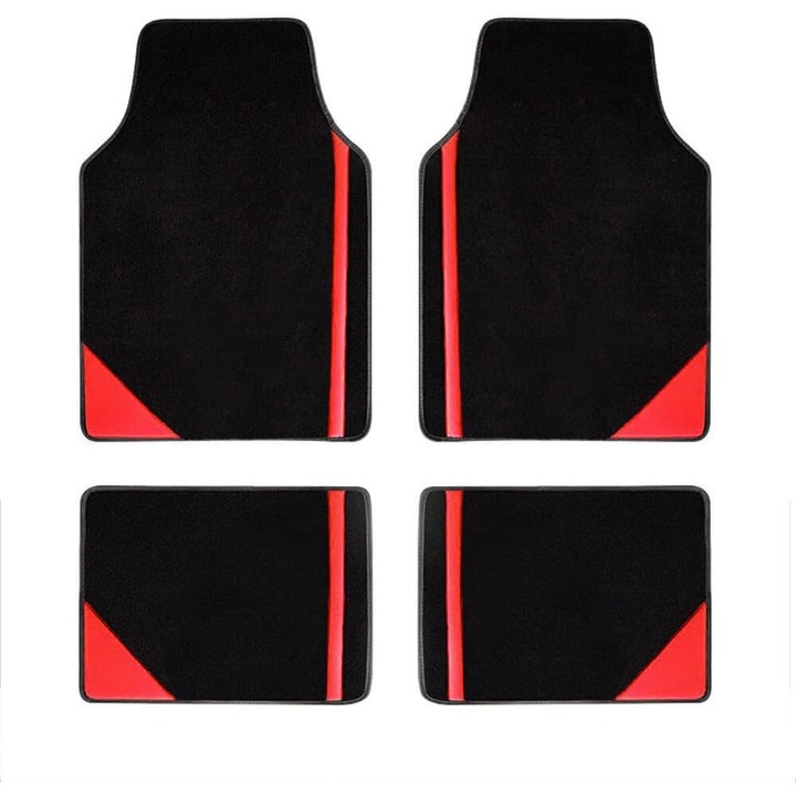 Covorase auto, muchkey, set de 4 bucati, impermeabile, dimensiuni universale, PVC, negru/rosu