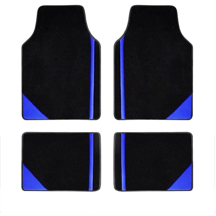 Covorase auto, muchkey, set de 4 bucati, impermeabile, Compatibilitate universala, PVC, negru/albastru