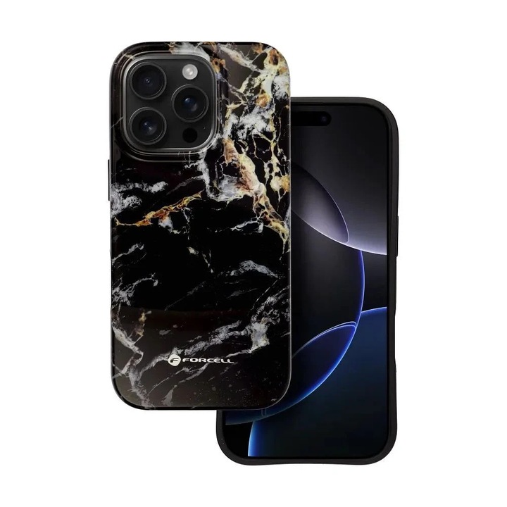 Forcell F-Protect Mirage tok iPhone 16 PRO készülékhez, Magsafe-kompatibilis, katonai ütésálló, fekete márvány