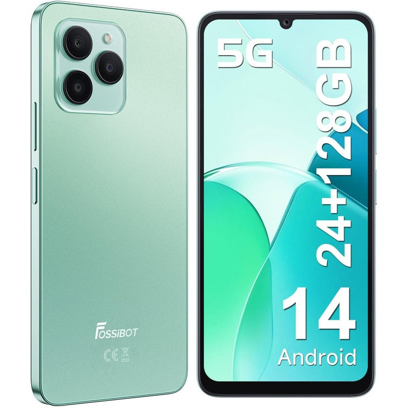 Telefon mobil FOSSiBOT S1, 5G Smartphone, 24 GB+128GB/1TB, Android 14, 6.745” HD+, 50MP, Dimensity 6100+ Handys, Baterie 5000 mAh, Dual SIM, Face ID/GPS/OTG, Slim Design, Verde