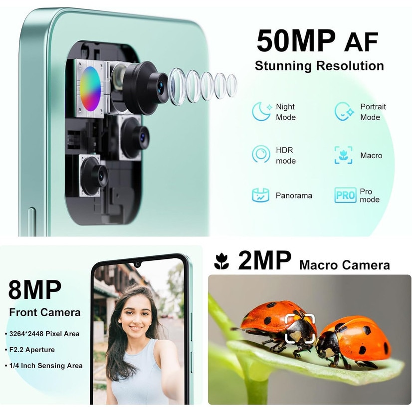 Telefon mobil FOSSiBOT S1, 5G Smartphone, 24 GB+128GB/1TB, Android 14, 6.745” HD+, 50MP, Dimensity 6100+ Handys, Baterie 5000 mAh, Dual SIM, Face ID/GPS/OTG, Slim Design, Verde