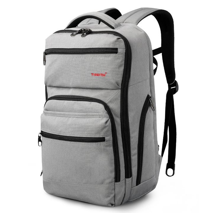 Rucsac laptop 15.6" smart casual, impermeabil, cu port USB si buzunar antifurt, Tigernu, 31x20x47 cm, Gri