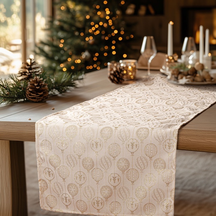 Fata de masa, Beauty Home, Zakar, 40cm x 1,5m, culoare ecru si auriu