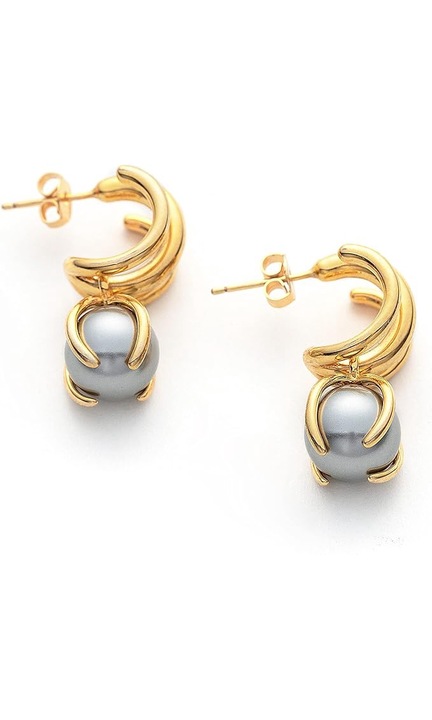 Cercei dama C.PARAVANO, forma picatura, alama placata cu aur de 18k, perla Baroque