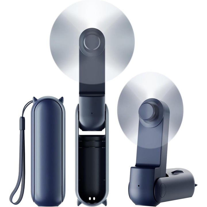 Вентилатор 2 в 1 преносим ръчен или настолен сгъваема функция на външна акумулаторна батерия 2000 mAh 3 скорости син