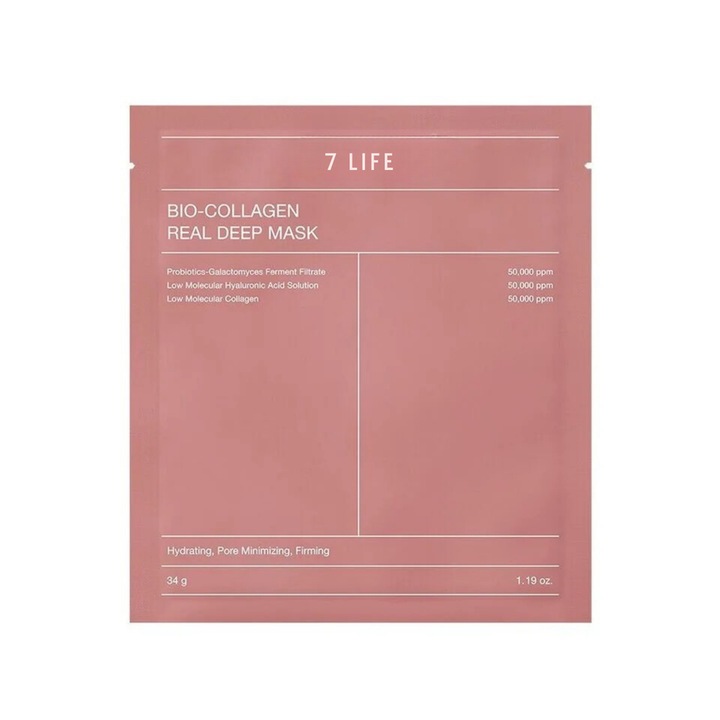 Маска за лице 7 Life Bio, Collagen Real Deep Mask, 34 g, хидратация, минимизира порите, твърдост