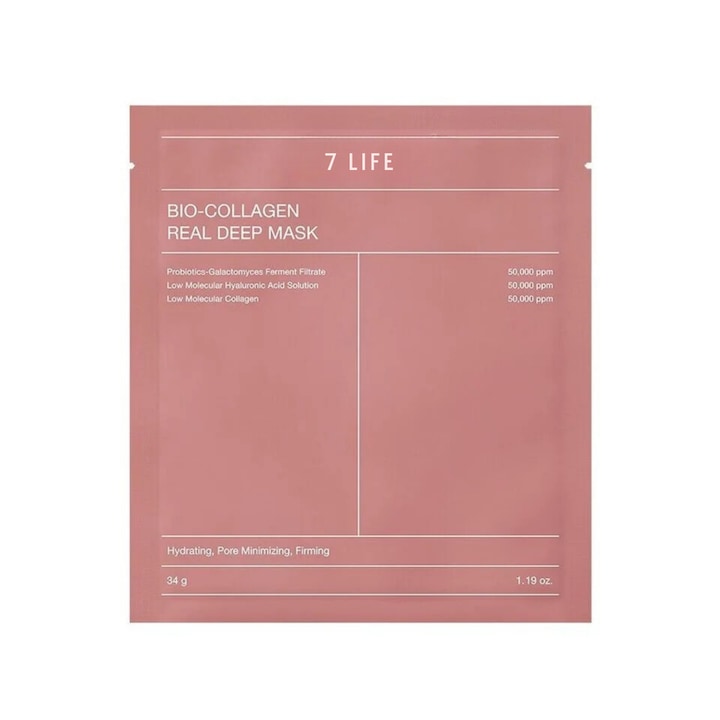 Маска за лице 7 Life Bio, Collagen Real Deep Mask, 34 g, хидратация, минимизира порите, твърдост
