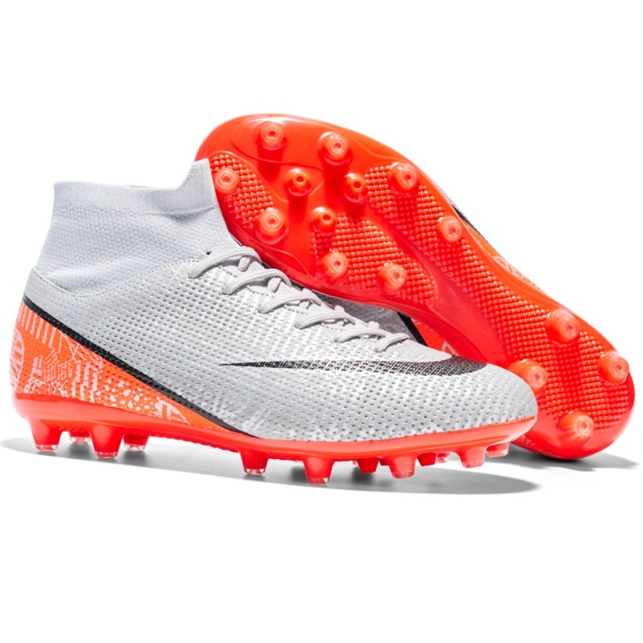 Ghete de Fotbal pentru Barbati, Talpa pentru Gazon Artificial, Pantofi Sport de Exterior, Incaltaminte Profesionala pentru Antrenament, Ideale pentru Tineri si Adulti, Confortabile si Durabile, Disponibile in Multiple si Variate, Gri/Portocaliu