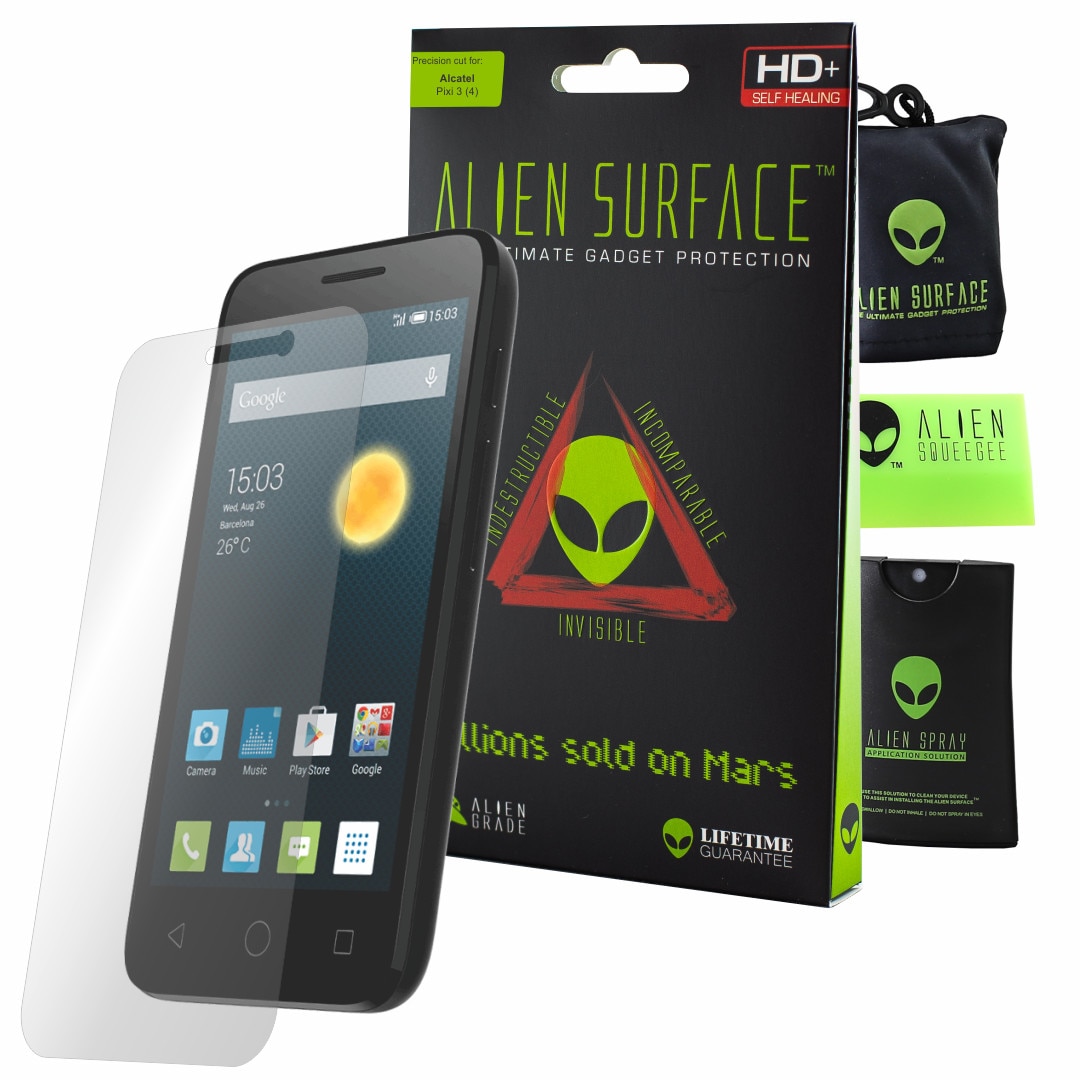 Folie Alien Surface HD, Alcatel Pixi 3 (4), protectie ecran + Alien Fiber cadou