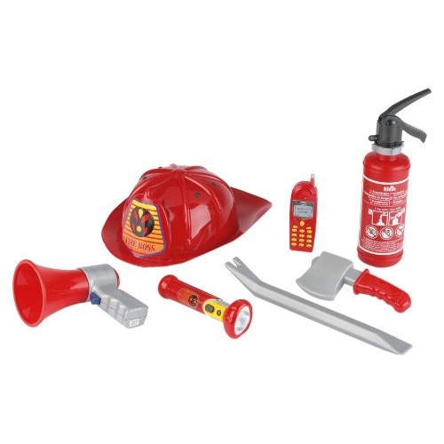 Set Klein Accesorii Pompier cu Casca de protectie, Stingator si Telefon mobil
