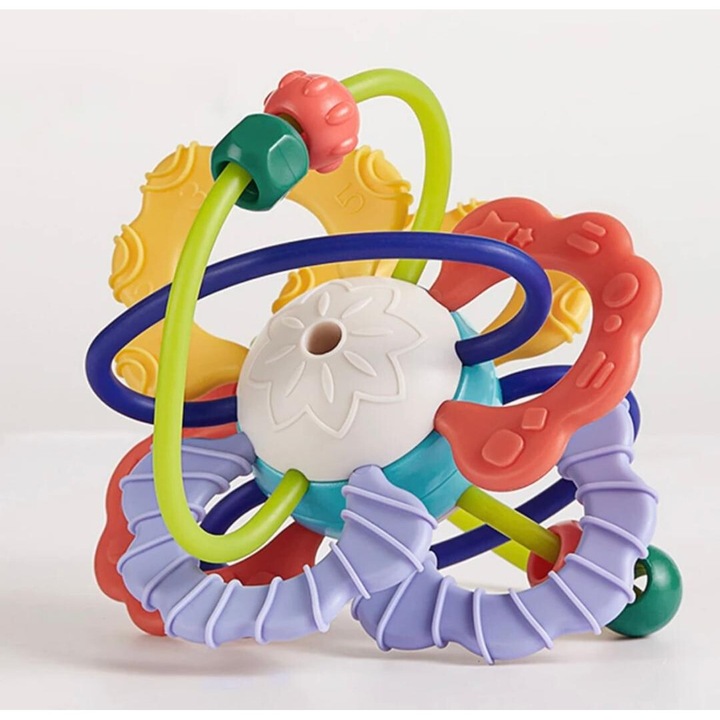 Játék Rágóka és szenzoros labda babáknak, csörgő, puha szilikonból, ABS, 13X13cm