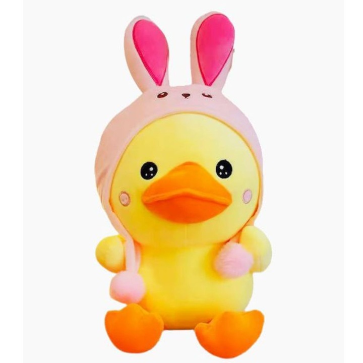 Jucarie din Plus, Ratusca cu Caciulita de Iepuras, 25 cm