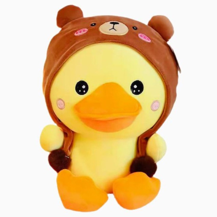 Jucarie din Plus, Ratusca cu Caciulita de Ursulet, 25 cm