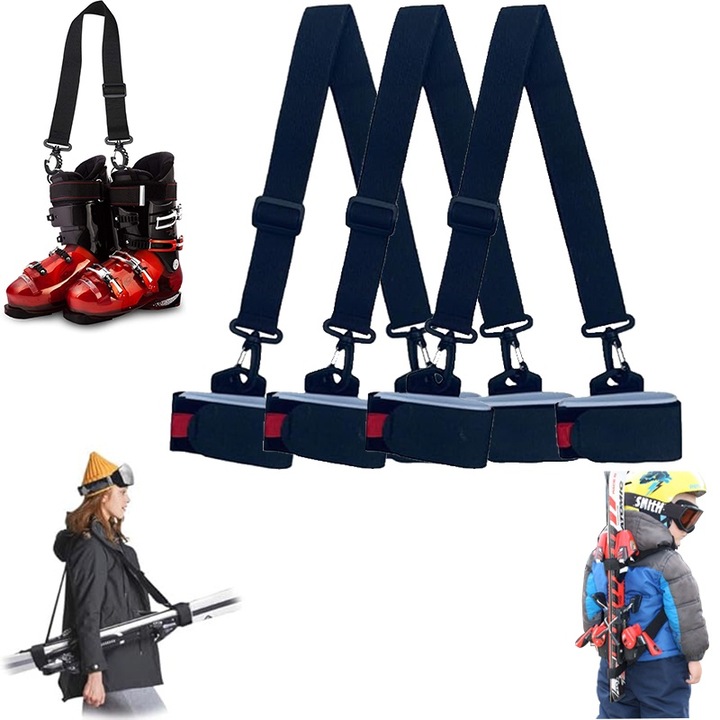 Комплект от 3 ремъка за носене на сноуборд, скейтборд, статив, ски, регулируема фиксираща лента, неопрен, амортисьор, здрава каишка, черен