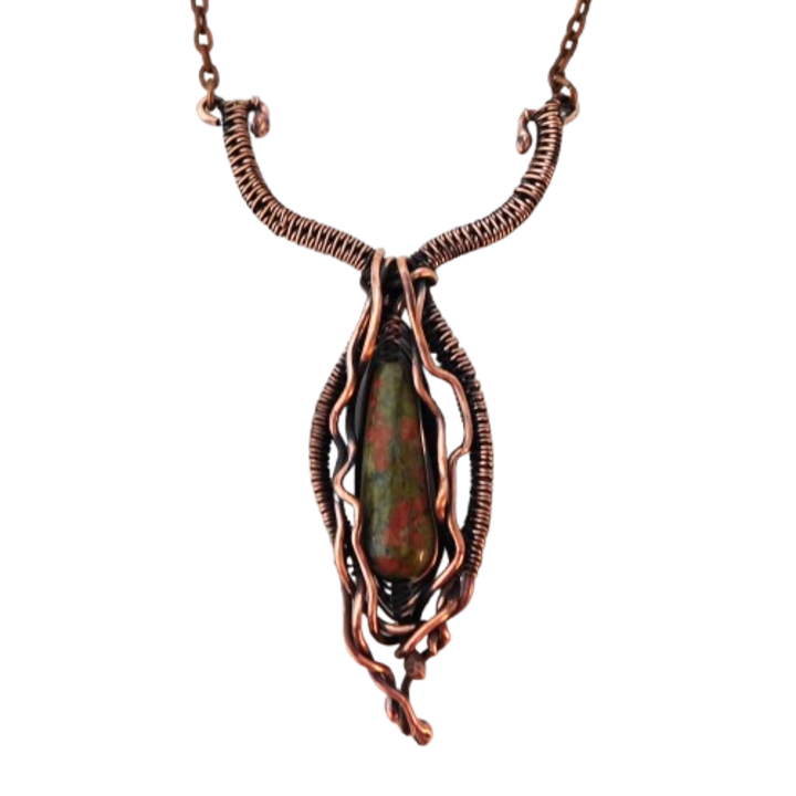 Pandantiv din cupru, X cu unakit, 9cm