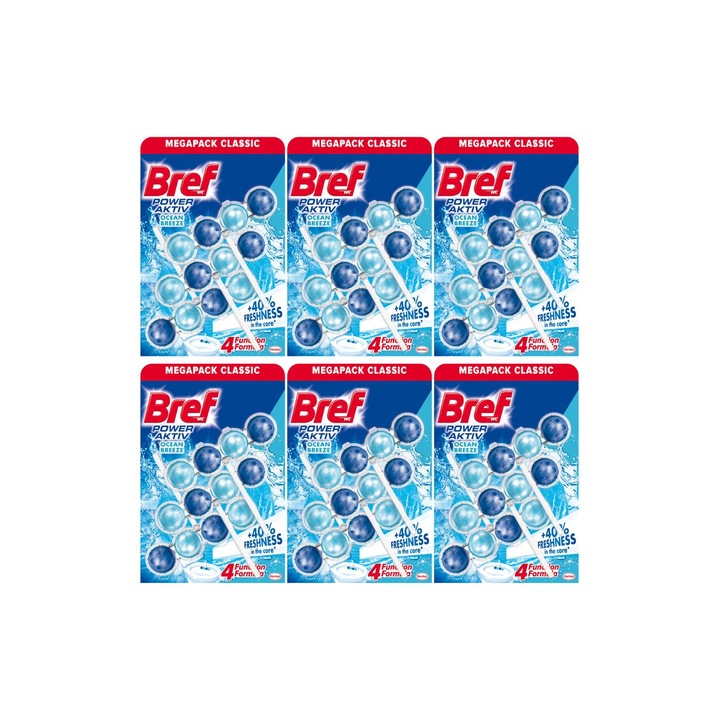 Set 6 x Bref Odorizant Wc Bile Power Aktiv 3x50g Ocean, fresh aroma, parfum floral, distruge calcarul, rapid si eficient, testat dermatologic, prospetime de lunga durata, eficacitate maxima, continut generos, elimina mirosuri neplacute