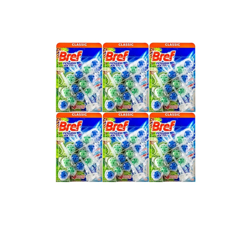 Set 6 x Bref Odorizant Wc Bile Power Aktiv 3x50g Pine, fresh aroma, parfum floral, distruge calcarul, rapid si eficient, testat dermatologic, prospetime de lunga durata, eficacitate maxima, continut generos, elimina mirosuri neplacute