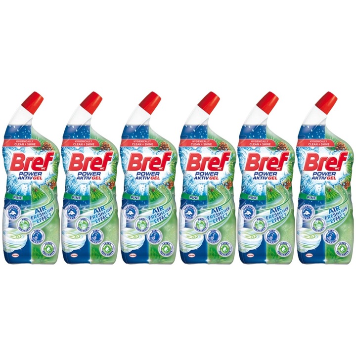 Set 6 x Bref Power Aktiv Gel Wc Lichid 700ml Pine, fresh aroma, parfum floral, distruge calcarul, rapid si eficient, testat dermatologic, prospetime de lunga durata, eficacitate maxima, continut generos, elimina mirosuri neplacute