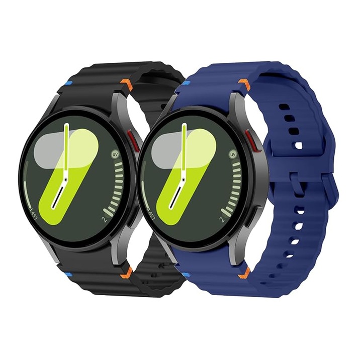 Set 2 Curele Silicon MTP compatibila cu Samsung Galaxy Watch 4/5/6/7, 40/44/46mm, Quick Release, Black + Midnight