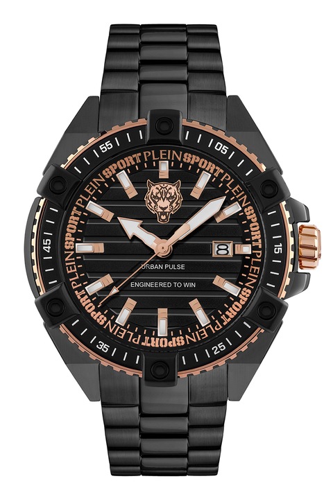 Plein Sport, Ceas din otel inoxidabil cu model logo, Auriu rose, Negru
