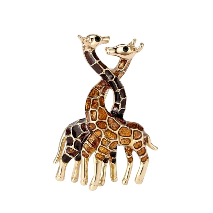 Brosa vintage, model Girafe cu strasuri, culoarea auriu, The Casius.®