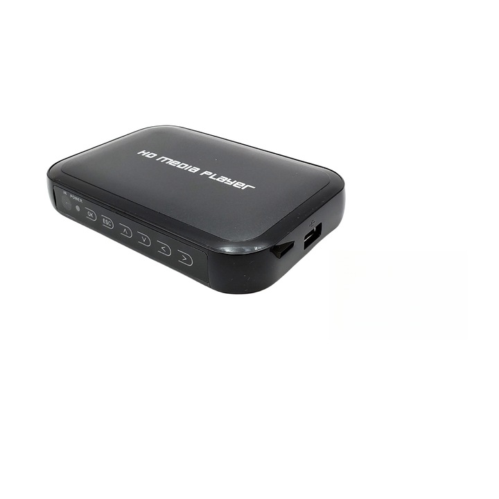Мултифункционален медиен плейър, 1080P HD, SD карта, USB флаш устройство, HDMI/VGA/AV интерфейс, ASF/AVI/DAT/MP4 филмов режим, инфрачервено дистанционно управление, черен