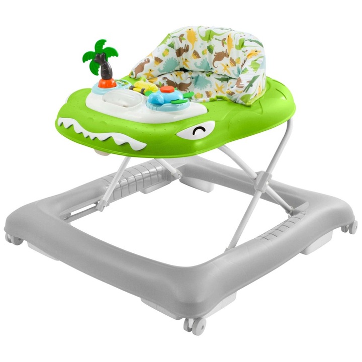 Bebe Stars Dinosaur bébikomp, 6+ hónapos, max 12 kg, elektronikus játékkal, állítható magasságú, fokozott biztonság