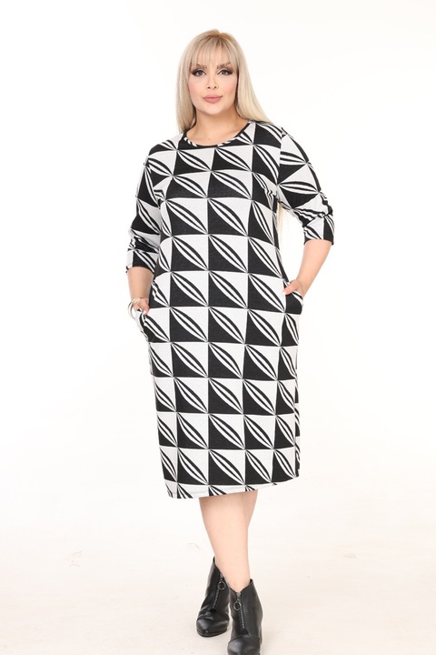 Rochie casual, model cu buzunare, Multicolor