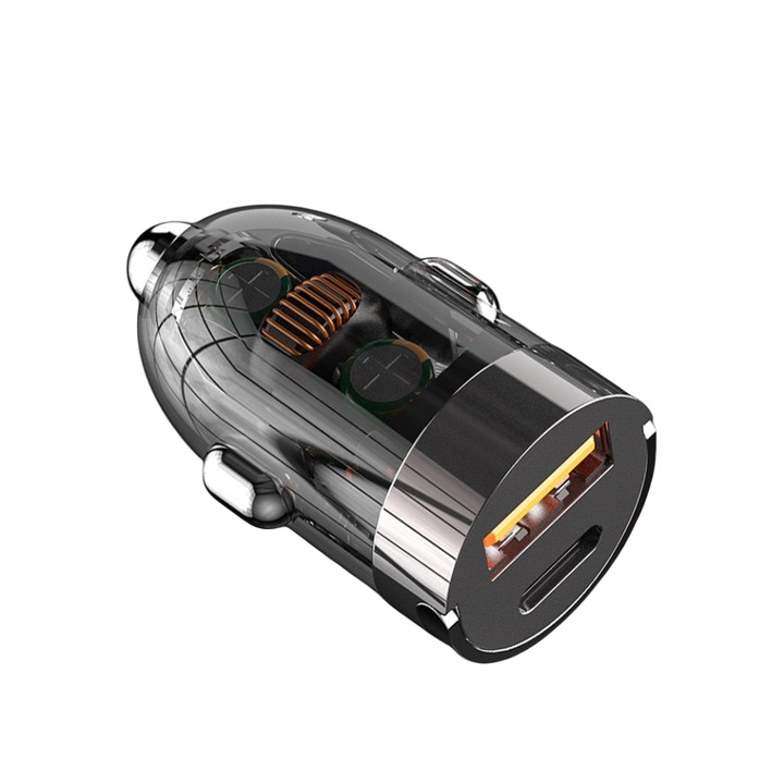 Incarcator auto rapid, 200W, USB-A/USB-C, metalic, 35 mm