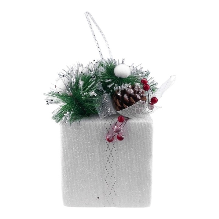 Decoratiune de Craciun in forma de cadou cu accesorii de Craciun.10x13 cm M1