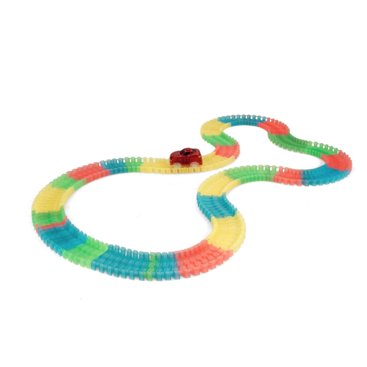 Circuitul Multicolor Magic Track, cu o masinuta, 220 piese, fluorescent