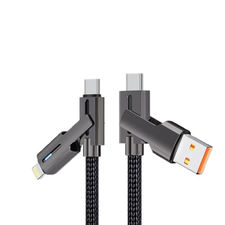 Cablu de incarcare 4in1, 100W, compatibil cu USB-C/USB-A/Lightning, durabil, 1 m