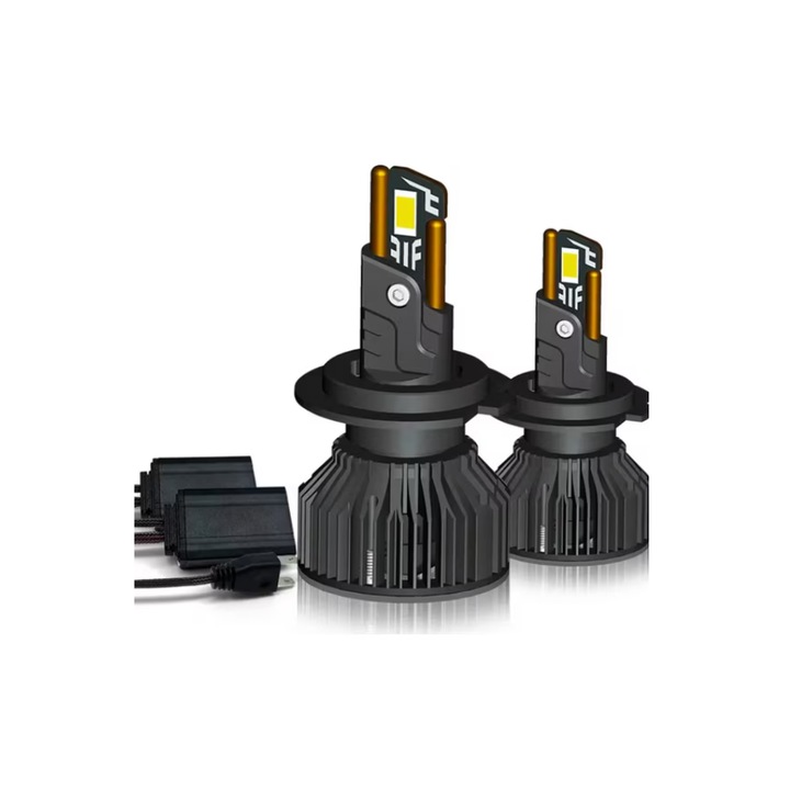 Set 2 becuri auto LED H7 T55 mini, 180W, 12V, Canbus, 60mm, fara eroare, 23000Lm, 6000K, +400%