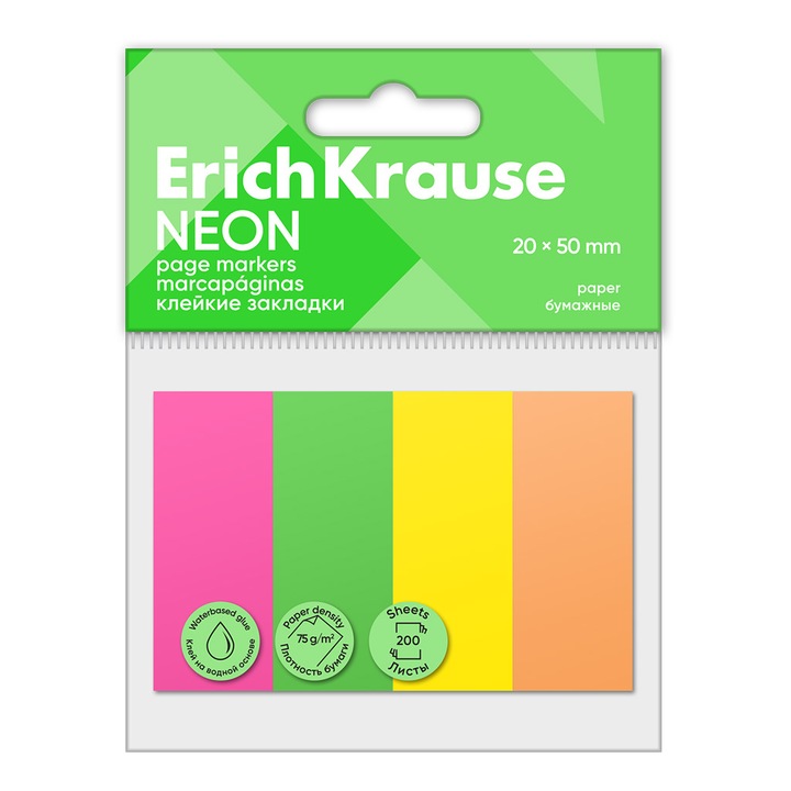 Cetlik 20×50, 200 lap - 4 neon szín ErichKrause