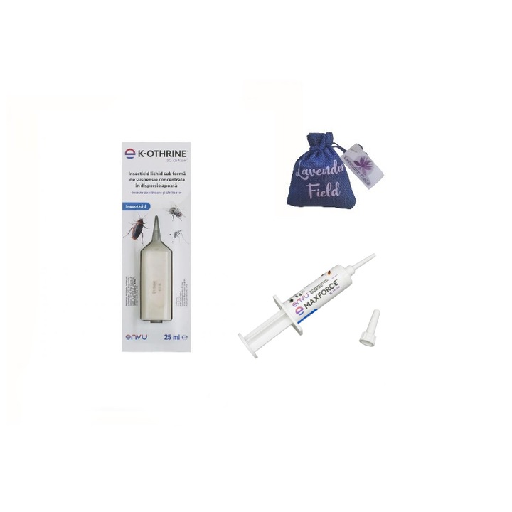 Insecticide gandaci fiola K-othrine 7.5 Flow 25 ml si seringa Maxforce 5 gr si sac lavanda LF 10 gr