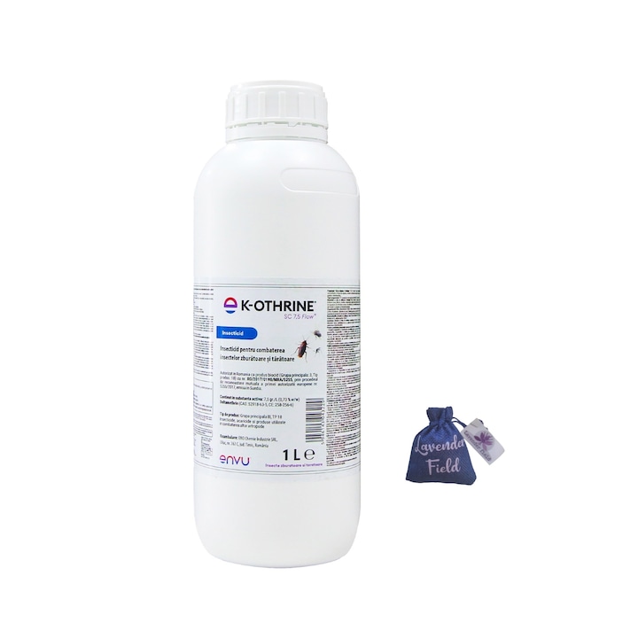 Insecticid Bayer-Envu pentru muste, tantari, gandaci, insecte K-othrine Flow 7.5 - 1 L si sac lavanda LF 10 gr
