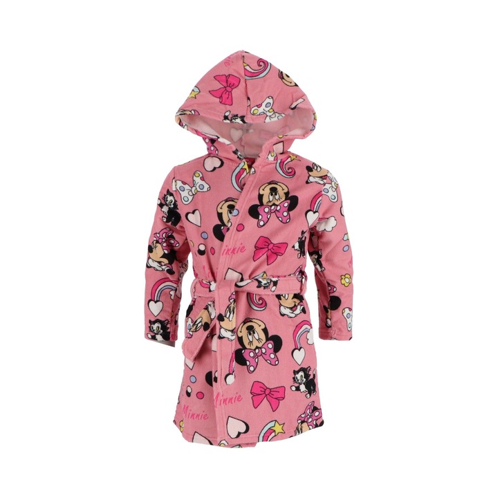 Детски халат, качулка и странични джобове, многоцветен, 7-8 години, Minnie Mouse